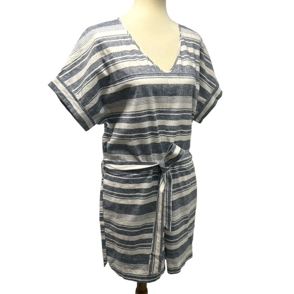 Madewell Perimeter Striped Linen Blend V Neck Casual Romper Women’s Large - Picture 11 of 15